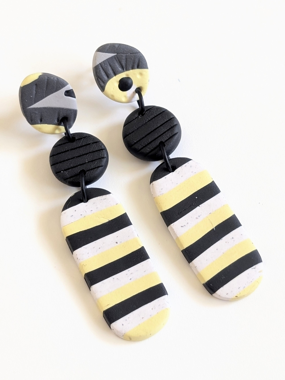 Black & Yellow Striped Bumblebee Drop Earrings